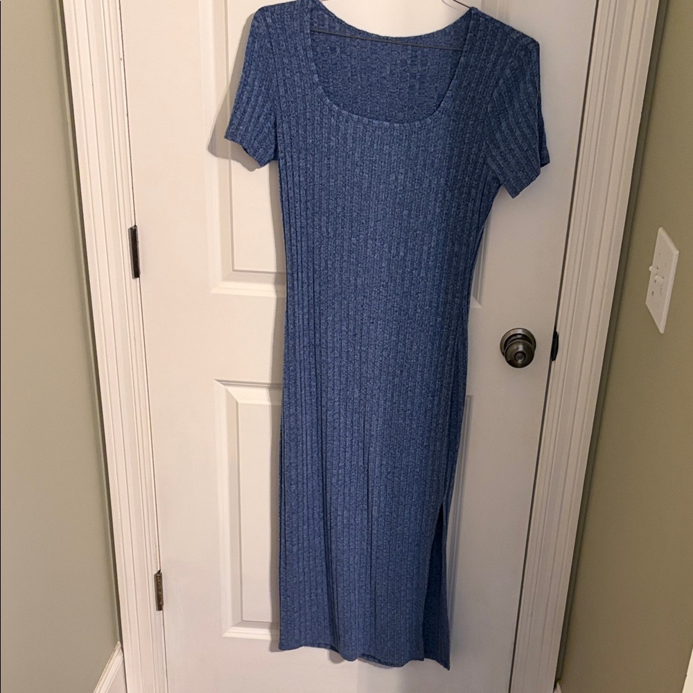 Blue Ribbed Knit Dress